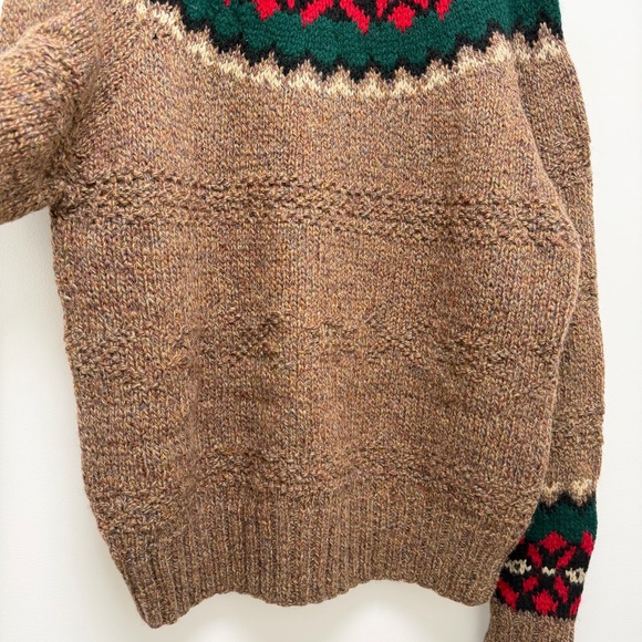 GAP Vintage Fair Isle Brown Wool Long Sleeve Hand Knit Sweater Large Unisex ‘90s - Picture 9 of 13